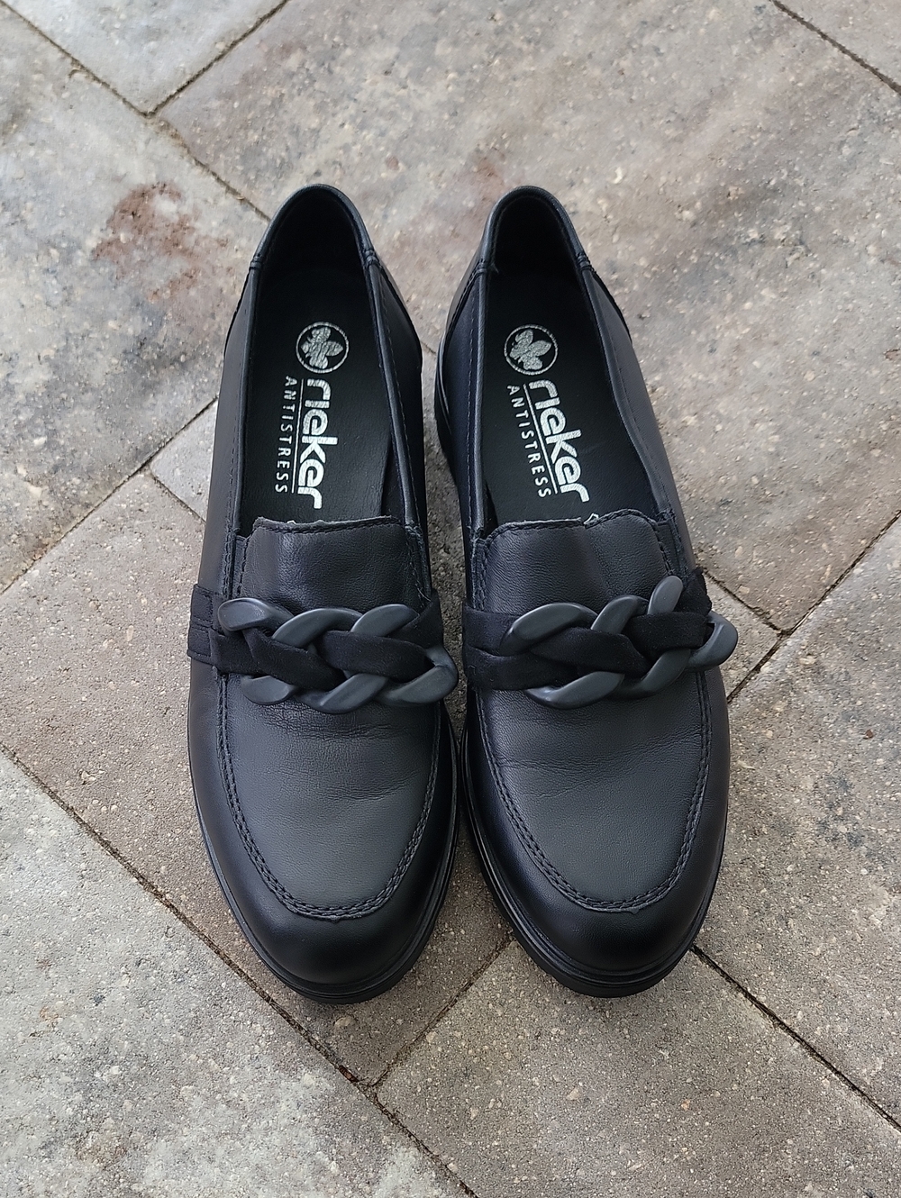 Rieker Leather Slip-On Loafers with Braided Accent Sz 38